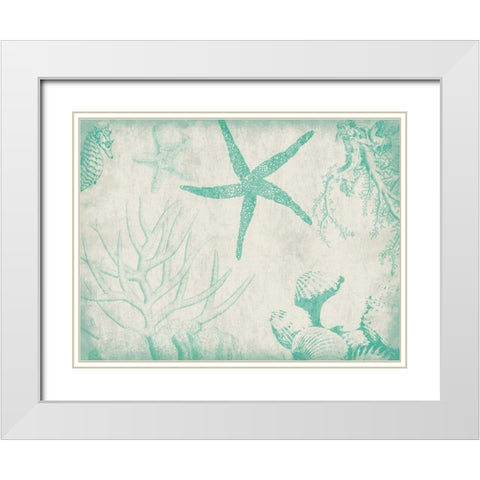 Sea Life in Teal 2 White Modern Wood Framed Art Print with Double Matting by Grey, Jace