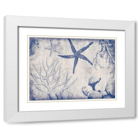 Sea Life in Navy 2 White Modern Wood Framed Art Print with Double Matting by Grey, Jace