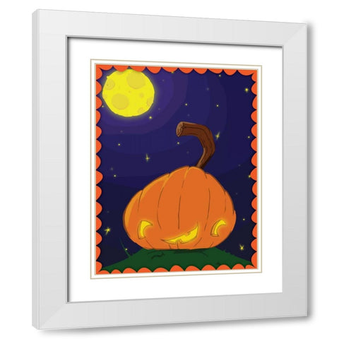 Halloween Pumpkin White Modern Wood Framed Art Print with Double Matting by Grey, Jace