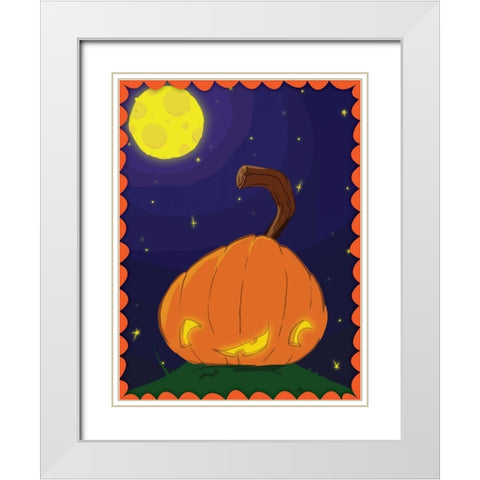 Halloween Pumpkin White Modern Wood Framed Art Print with Double Matting by Grey, Jace