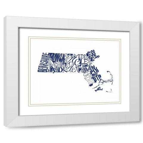 Massachusetts Navy White Modern Wood Framed Art Print with Double Matting by Grey, Jace
