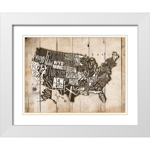 Sepia Wood USA White Modern Wood Framed Art Print with Double Matting by Grey, Jace