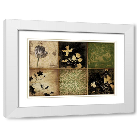 Green Florals White Modern Wood Framed Art Print with Double Matting by Grey, Jace