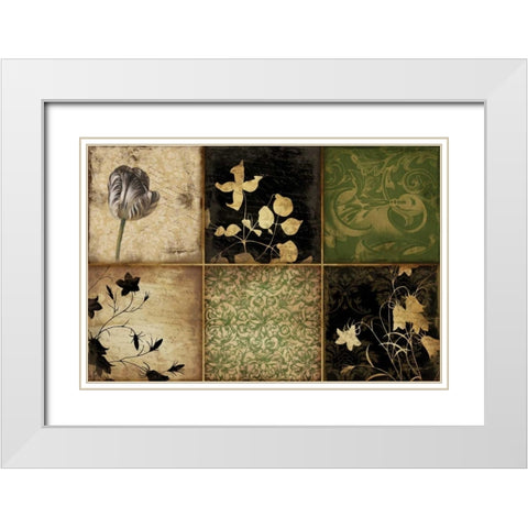 Green Florals White Modern Wood Framed Art Print with Double Matting by Grey, Jace