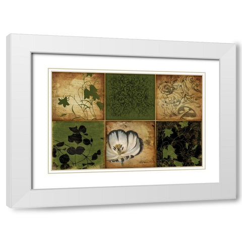 Green Florals White Modern Wood Framed Art Print with Double Matting by Grey, Jace