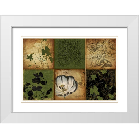 Green Florals White Modern Wood Framed Art Print with Double Matting by Grey, Jace