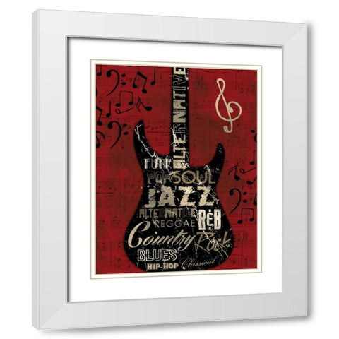 Music Notes Red White Modern Wood Framed Art Print with Double Matting by Grey, Jace