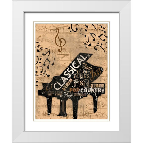 Music Notes Cream Mate White Modern Wood Framed Art Print with Double Matting by Grey, Jace