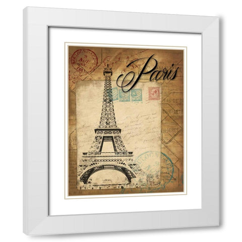 Paris Postal White Modern Wood Framed Art Print with Double Matting by Grey, Jace