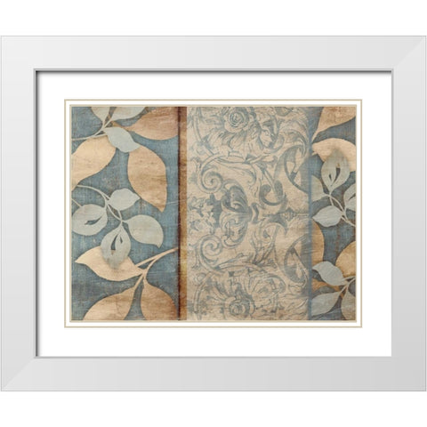 Floral pattern blue White Modern Wood Framed Art Print with Double Matting by Grey, Jace
