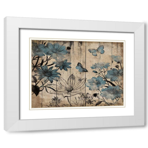 Blue Floral Wood White Modern Wood Framed Art Print with Double Matting by Grey, Jace