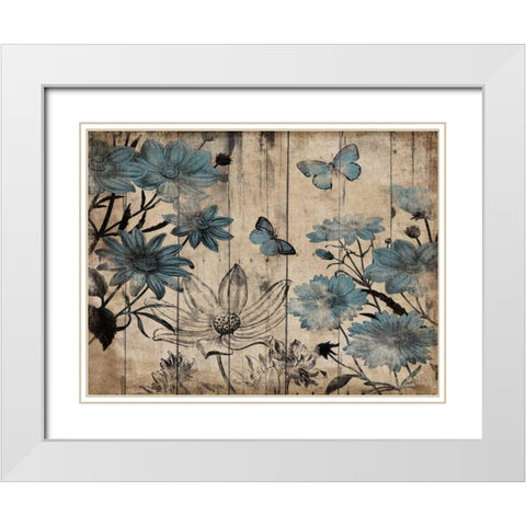 Blue Floral Wood White Modern Wood Framed Art Print with Double Matting by Grey, Jace