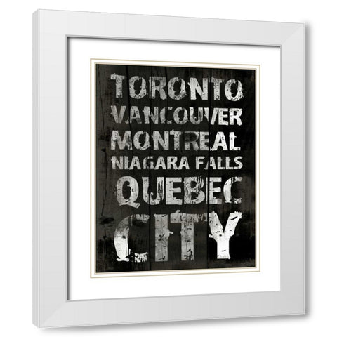 Canada Grunge Type White Modern Wood Framed Art Print with Double Matting by Grey, Jace