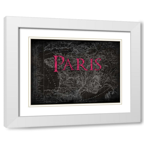 Paris Map Type White Modern Wood Framed Art Print with Double Matting by Grey, Jace
