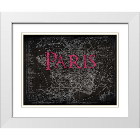 Paris Map Type White Modern Wood Framed Art Print with Double Matting by Grey, Jace