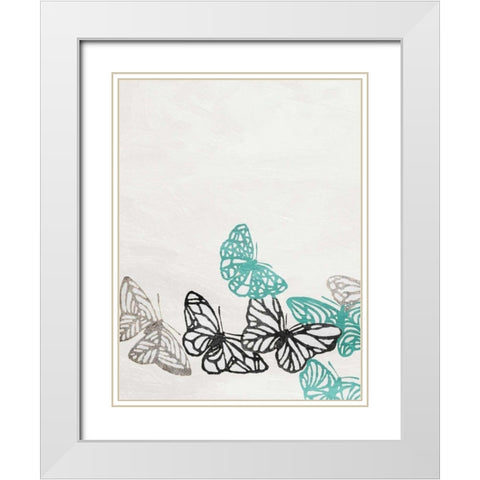 Butterflies 2 White Modern Wood Framed Art Print with Double Matting by Grey, Jace