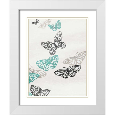 Butterflies White Modern Wood Framed Art Print with Double Matting by Grey, Jace