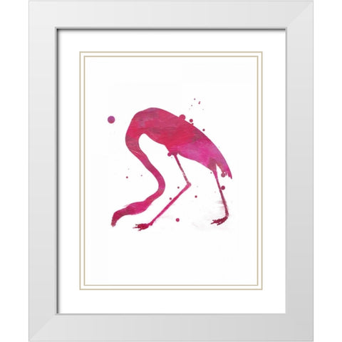 Flamingo splat White Modern Wood Framed Art Print with Double Matting by Grey, Jace