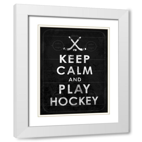 Keep calm Hockey 2 White Modern Wood Framed Art Print with Double Matting by Grey, Jace