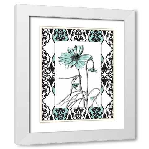 Simple floral teal White Modern Wood Framed Art Print with Double Matting by Grey, Jace