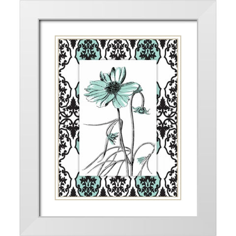 Simple floral teal White Modern Wood Framed Art Print with Double Matting by Grey, Jace