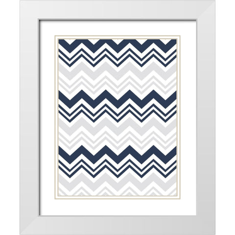 Blue Grey chevron White Modern Wood Framed Art Print with Double Matting by Grey, Jace