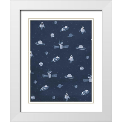 Fun space blues White Modern Wood Framed Art Print with Double Matting by Grey, Jace