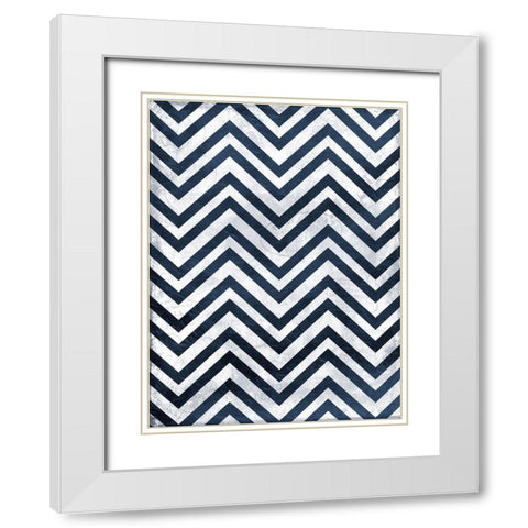 Indigo chev White Modern Wood Framed Art Print with Double Matting by Grey, Jace