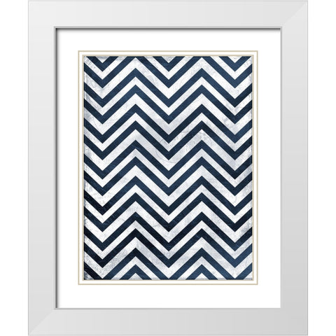 Indigo chev White Modern Wood Framed Art Print with Double Matting by Grey, Jace