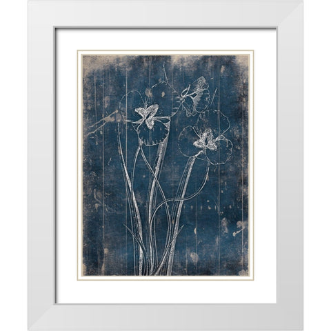 Wood Floral Blues Mate White Modern Wood Framed Art Print with Double Matting by Grey, Jace