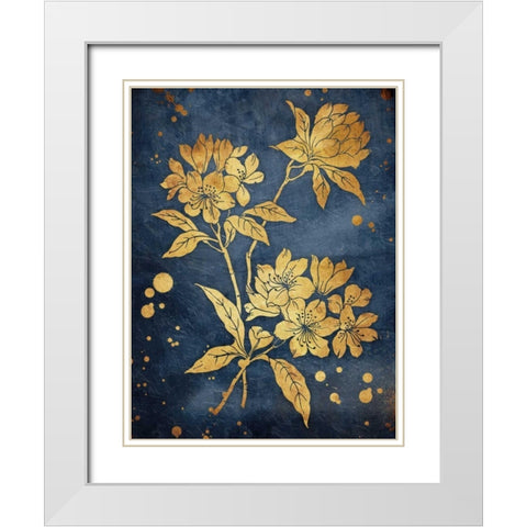 Floral Golden Blues White Modern Wood Framed Art Print with Double Matting by Grey, Jace