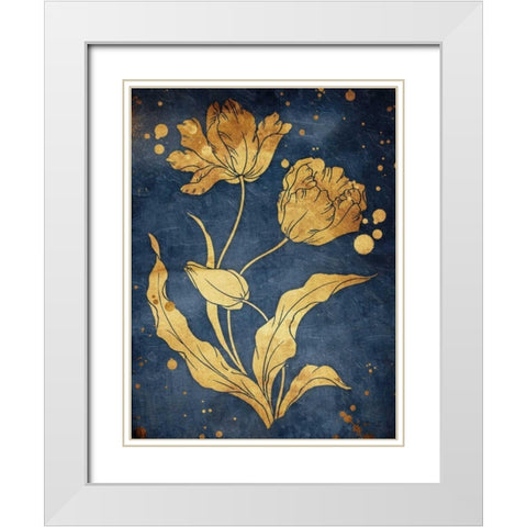 Floral Golden Blues Mate White Modern Wood Framed Art Print with Double Matting by Grey, Jace