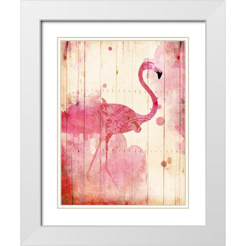 Flamingo Henna White Modern Wood Framed Art Print with Double Matting by Grey, Jace