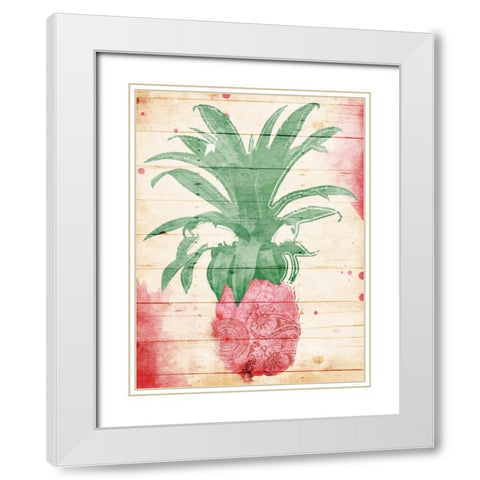 Pink Pineapple Henna White Modern Wood Framed Art Print with Double Matting by Grey, Jace