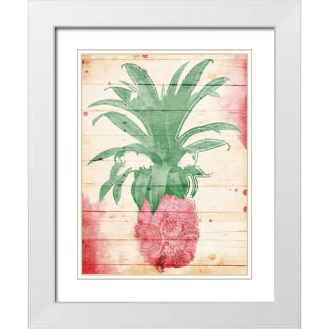 Pink Pineapple Henna White Modern Wood Framed Art Print with Double Matting by Grey, Jace