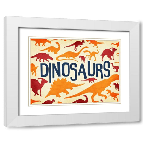 Dinosaurs Three White Modern Wood Framed Art Print with Double Matting by Grey, Jace