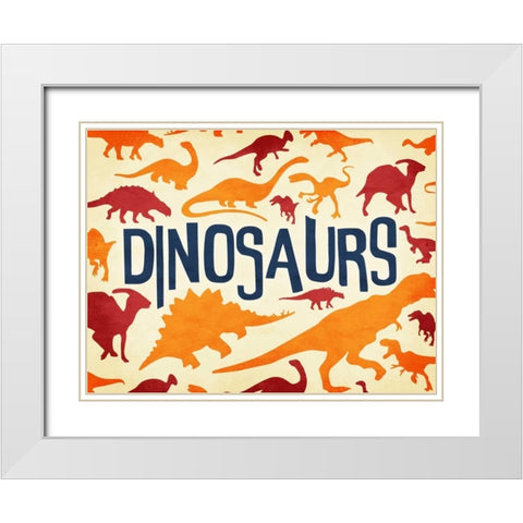 Dinosaurs Three White Modern Wood Framed Art Print with Double Matting by Grey, Jace