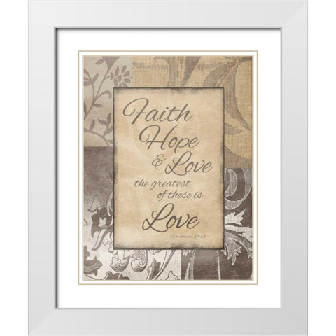 Faith Hope Love White Modern Wood Framed Art Print with Double Matting by Grey, Jace