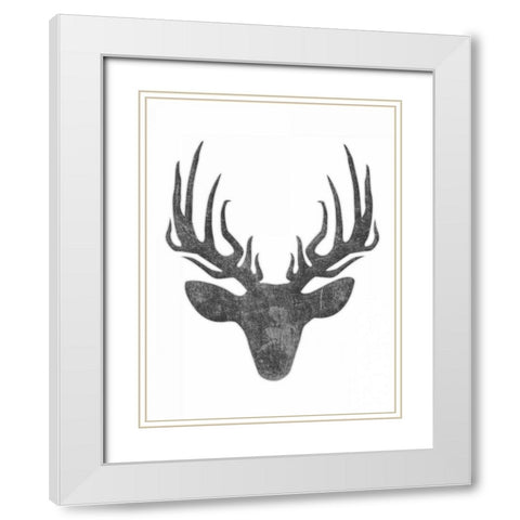 Black And White Aged Deer Mate White Modern Wood Framed Art Print with Double Matting by Grey, Jace