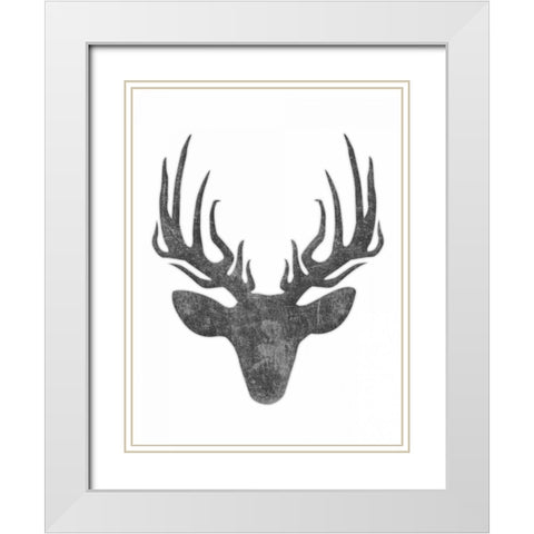 Black And White Aged Deer Mate White Modern Wood Framed Art Print with Double Matting by Grey, Jace