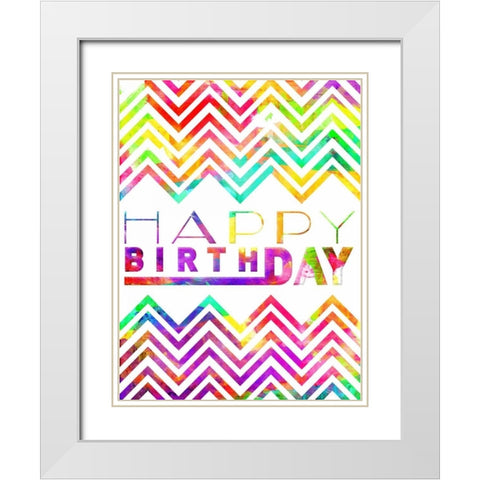 Happy Birthday Chevron White Modern Wood Framed Art Print with Double Matting by Grey, Jace