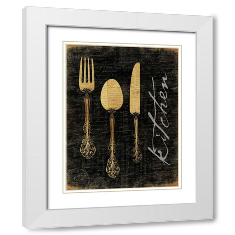Golden Utensils White Modern Wood Framed Art Print with Double Matting by Grey, Jace