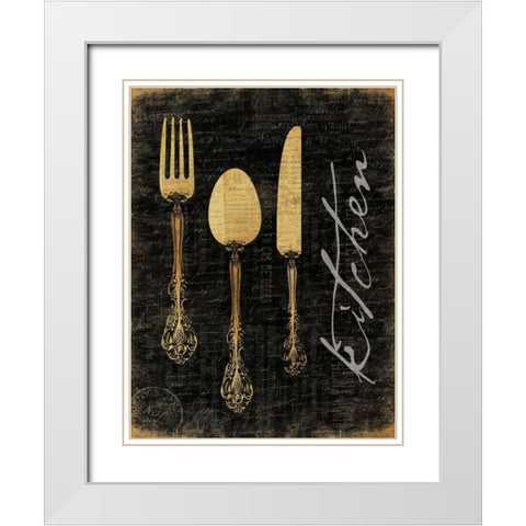Golden Utensils White Modern Wood Framed Art Print with Double Matting by Grey, Jace