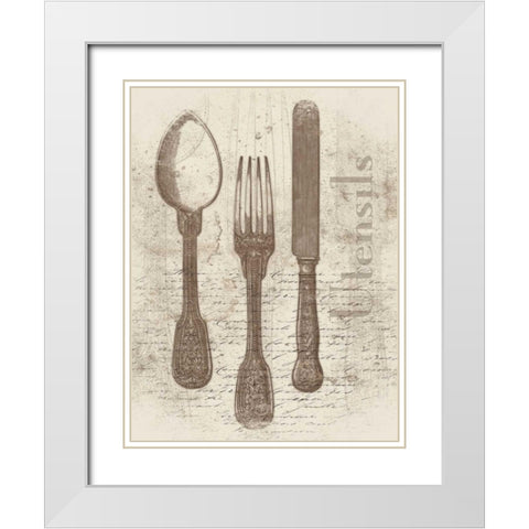 Cream Utensils White Modern Wood Framed Art Print with Double Matting by Grey, Jace