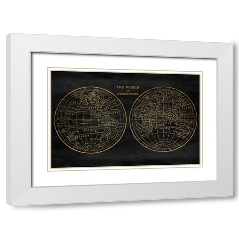 Gold World Map White Modern Wood Framed Art Print with Double Matting by Grey, Jace