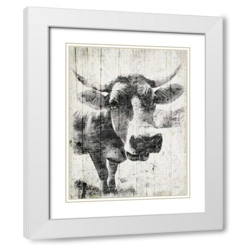 Vintage Cow Mate White Modern Wood Framed Art Print with Double Matting by Grey, Jace