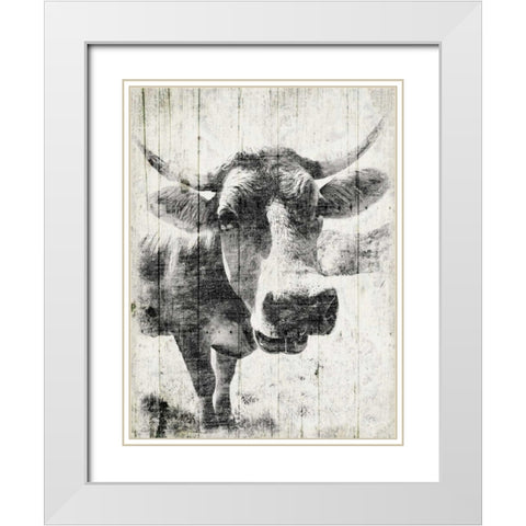 Vintage Cow Mate White Modern Wood Framed Art Print with Double Matting by Grey, Jace