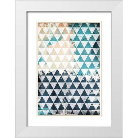 Steal Teal Triangles White Modern Wood Framed Art Print with Double Matting by Grey, Jace