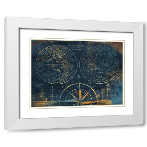 Golden Sea Blue Map White Modern Wood Framed Art Print with Double Matting by Grey, Jace