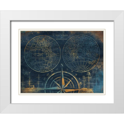 Golden Sea Blue Map White Modern Wood Framed Art Print with Double Matting by Grey, Jace